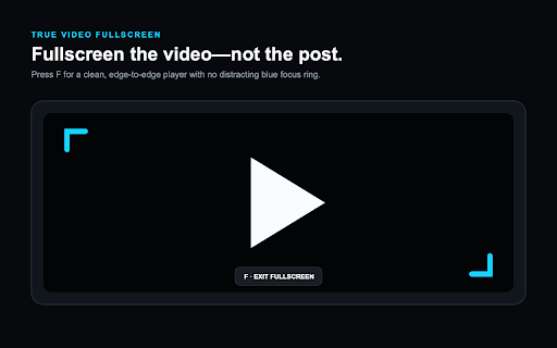 Better Video for X :: Keyboard controls, true fullscreen, seeking, mute and captions for videos on X and Twitter.