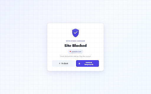 SiteBlocker Guardian :: Block distracting websites. Pomodoro focus mode, category blocking, strict mode, whitelist-only, schedules and PIN. Privacy-first.