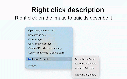 Image Describer AI :: Right-click any image to get instant AI descriptions, prompts, captions, and analysis.