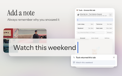 Tuck :: Snooze tabs and auto-close inactive ones