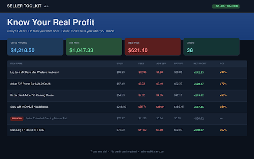 Seller Toolkit :: All-in-one toolkit for eBay Store sellers: extract variants, sales tracker, sync orders, export to Excel and monitor stock.