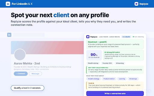 Replyze: Your AI Copilot for LinkedIn & Upwork :: Founders spot leads, freelancers win jobs. Replyze scores what's worth your time and writes replies & proposals in your voice.