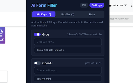 AI Form Filler :: Auto-fill any web form using AI. Works with job apps, signups, checkout, surveys & more. Multi-provider support.