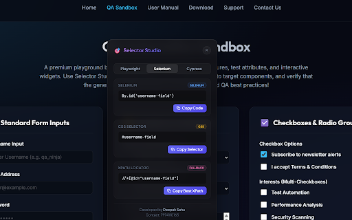 Playwright Selector Tool :: Playwright Selector Studio: version 1.3.0 Unified Automation Locator & JSON Tool
Selector Studio is the ultimate browser companion…