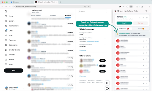 XCheck - Non-Follower Finder :: Scans your X Following page and lists accounts that don't follow you back.