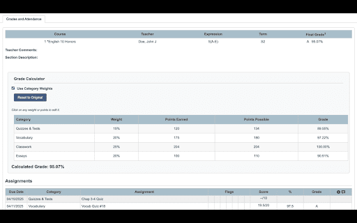 PowerSchool Grade Calculator :: Calculate grades and GPA in PowerSchool with persistent weight storage