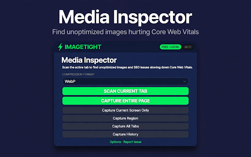 Full Page Screenshot, Image Compressor - ImageTight :: Capture full pages, save HTML, inspect and compress images, crop and annotate screenshots, and export to PDF.