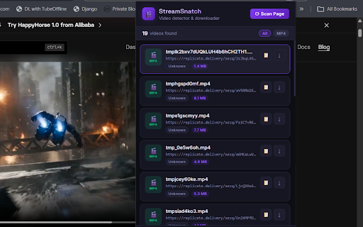 Stream Snatch All Websites Video Downloader :: Detect and download any video from any webpage — MP4, HLS, DASH, blob, and more.