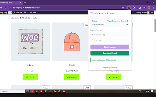 WooCommerce Product Scraper :: Extract product data from WooCommerce sites for competitive analysis. Export to CSV and Excel for easy comparison.