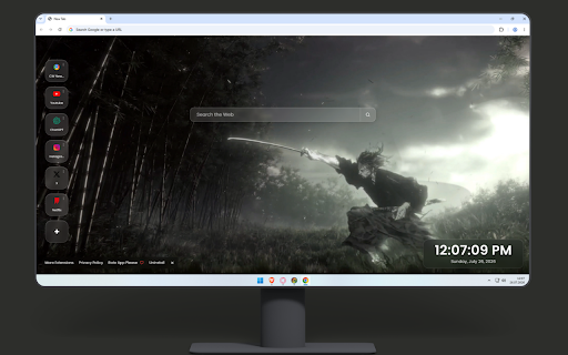 Miyamoto Musashi Legendary Samurai Vagabond Live Wallpaper :: Miyamoto Musashi striking dynamically with a glowing katana in a shadowy bamboo forest.