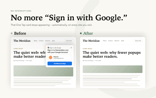 Zen Google – Block Sign-in Popups & AI Overview :: Block the Google sign-in popup and remove AI Overview from search.