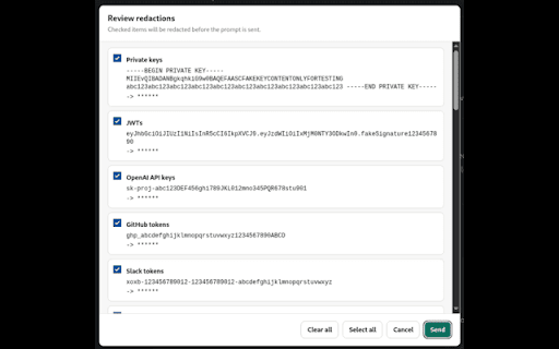 Big Language Model is watching you :: Automatically redacts sensitive prompt data across supported AI chat sites before it is sent.