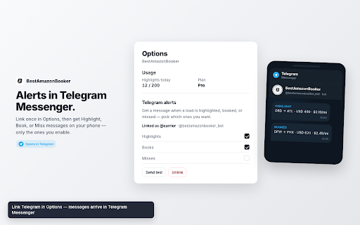 BestAmazonBooker — Amazon Relay Helper :: Filter and highlight Amazon Relay loads. See bobtail and weight on the board. Optional Telegram alerts.