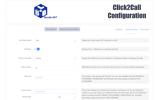BlueBeNET click2call :: This extension converts phone numbers to links which will connect your calls using any selected protocol including custom URL dial.
