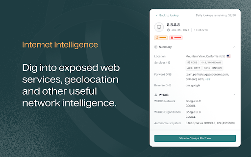 Censys :: Look up IPs in the Censys Platform to identify exposed ports & services, geolocation, and other network details (WHOIS, DNS etc.).