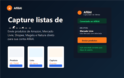 AfiliAI Capturador de Ofertas :: Envia produtos de marketplaces para o AfiliAI e cria um link curto rastreavel.