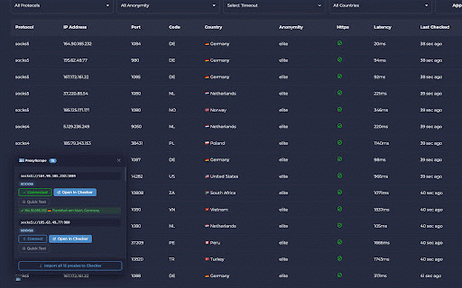 ProxyScrape - Proxy Manager :: Detect, test, and connect to proxies directly in your browser. Validate lists, switch IPs, and streamline workflows in one click.