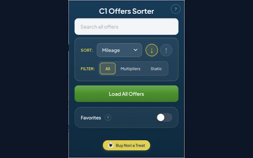 C1 Offers Sorter :: Search, sort, and filter Capital One shopping offers. Find high-value rewards instantly with favorites and smart sorting.