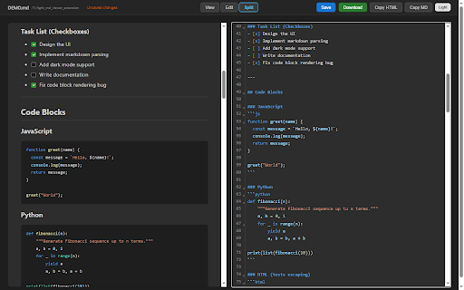 Light MD Viewer :: View and edit Markdown files directly in Chrome with syntax highlighting, mermaid diagrams, and split editor.
