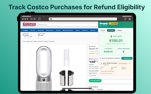 Droply: Costco Price Adjustment Tracker :: Droply helps you get money back on your Costco purchases by tracking prices and alerting you when an item becomes eligible for a…