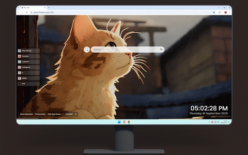 Cat Watching Rain Live Wallpaper :: Orange tabby cat peacefully watching rain through window in warm golden light.