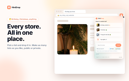 HintDrop: Gift Wishlist from Any Shop :: Drop a hint from any shop website. Save gift ideas for you, for them, or together. Free.