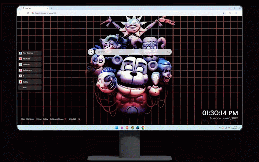 Five Nights at Freddy's Dark Aesthetic Live Wallpaper :: Menacing FNAF animatronics clustered together against dark grid background with eerie lighting.