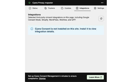 Cyera Privacy Inspector :: Audit your site for compliance with privacy frameworks like CPRA or GDPR.