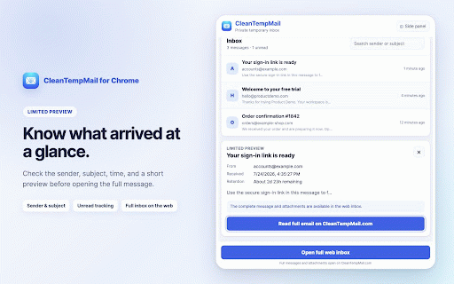 CleanTempMail - Temp Mail & Disposable Email :: Create, manage, and monitor CleanTempMail temporary inboxes.