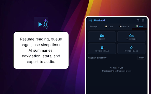 Read Aloud :: Smart text-to-speech with AI summaries, reading queue, focus mode, history, and more.