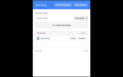 Tab Ninja :: Manage tab overload, detect duplicates, and save sessions locally