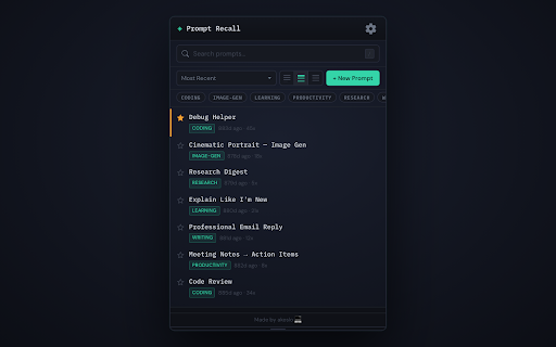 Prompt Recall: AI Prompt Manager :: Capture, save, organize, and reuse AI prompts for ChatGPT, Claude, Gemini, and others.