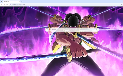 Roronoa Zoro Nine Sword Live Wallpaper :: Roronoa Zoro in Nine Sword Style, with pink and purple hues, holding swords with rising pink flames.