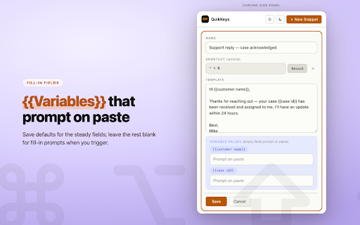 QuikKeys :: Hotkey-triggered text snippets with variable fill-in