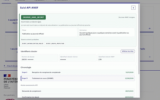 ANEF Naturalization Tracker :: Shows hidden ANEF naturalization status codes, local history, dated steps, and next-state estimates.