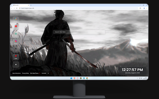 Miyamoto Musashi Bloody Katana Vagabond Live Wallpaper :: Miyamoto Musashi stands in a grassy field gripping a bloody katana, looking toward distant mountains.