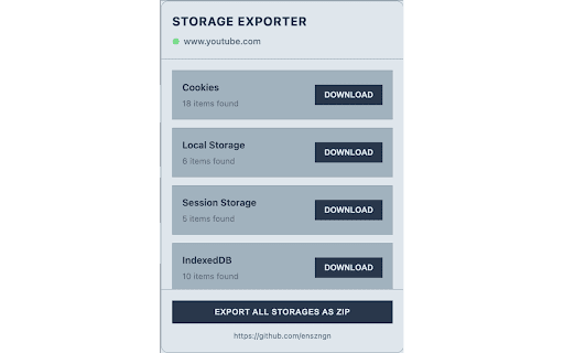 Storage Exporter :: A browser extension to export cookies and local storage data in JSON format.