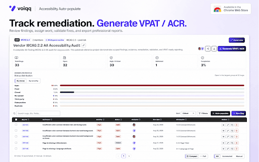 voiqq Accessibility Auto-populate :: Detect axe-core accessibility issues and push findings straight to your free voiqq workspace.