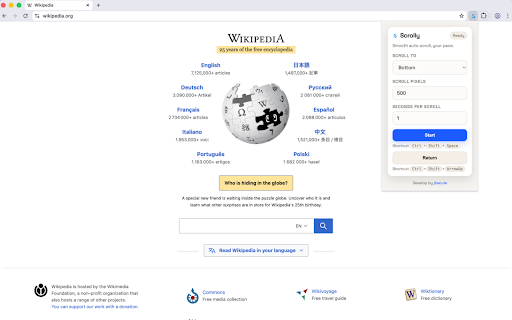 Scrolly :: Auto-scroll to the bottom of any extended webpage. Ideal for reading lengthy articles, news, manga, and other materials.