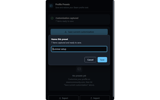 Steam Profile Presets :: Save and apply Steam profile customization presets with one click.