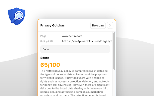 Privacy Policy Analyzer :: Privacy Policy Analyzer detects privacy pages and provides: a summary, a consumer risk score and actions you can take.
