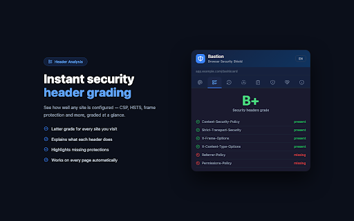 Bastion :: Bastion — Browser Security Shield: anti-fingerprint, anti-phishing, quantum-ready TLS, token scanner, tracker blocker