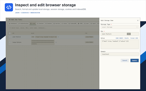 Adel Dev Tools :: Chrome developer tools for storage, cookies, APIs, CORS, Pixel Perfect, tabs, TOTP, location testing, JWTs and backups.