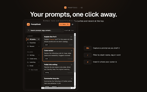PromptDock: AI Prompt Manager :: Save your best AI prompts and reuse them on Claude, ChatGPT and Gemini with a slash command. Local-only, no account needed.