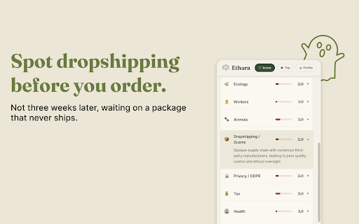Ethara - Browse in line with your values :: Stop funding brands that pollute, exploit or scam. Know in one click if a site deserves your attention.