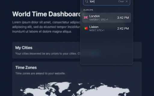 World Clock — Free & Simple Time Zone Converter :: Free world clock! View time in any city instantly. Fast timezone converter, simple & clean. Multiple clocks at a glance.