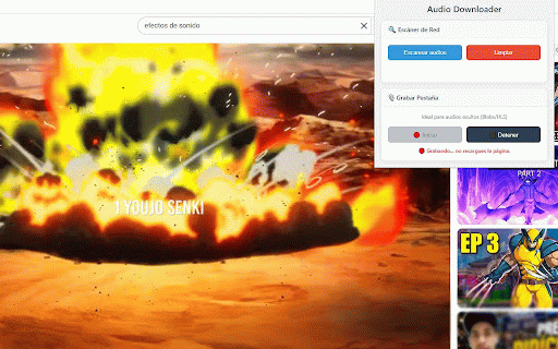 Audio Downloader :: Detecta y descarga archivos de audio cargados por la página actual.