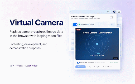 Virtual Camera - Video Replacement :: Intercepts the browser camera API and replaces real camera capture with a looping video file, for testing and development.