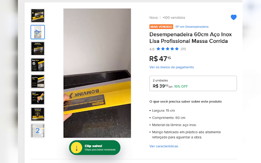 Mercado Livre Clips Downloader :: Detecta clips em anúncios do Mercado Livre e salva o vídeo em MP4 direto do navegador.