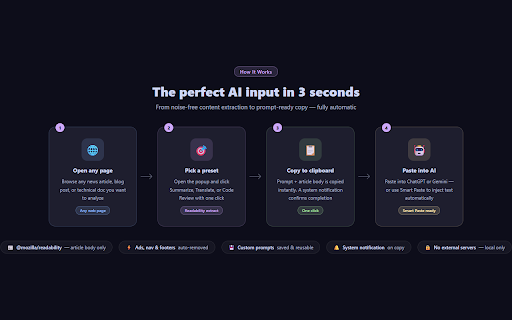 AI Context Injector :: Extracts web page content and formats it as an AI prompt to copy to your clipboard.